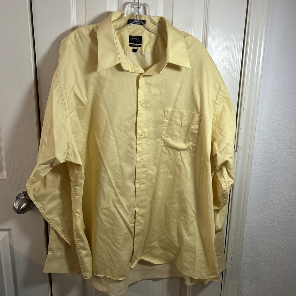 Arrow Men's Shirt Size 18.5 36/37 Yellow Long Sleeve Button Up